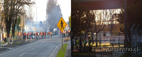 Movilización de Paro de Trabajadores Asociados a la Confederación Nacional de Trabajadores Forestales de Chile en Plantas de Yungay